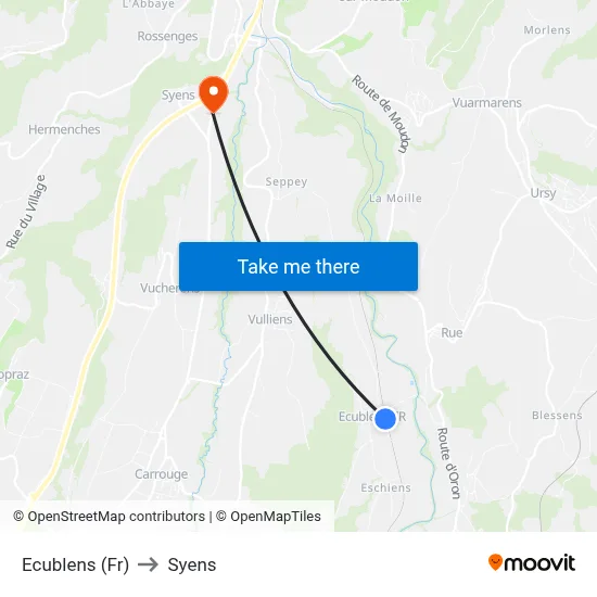 Ecublens (Fr) to Syens map