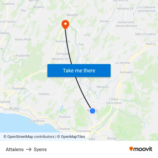 Attalens to Syens map