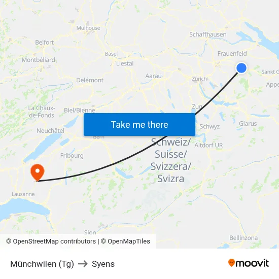 Münchwilen (Tg) to Syens map
