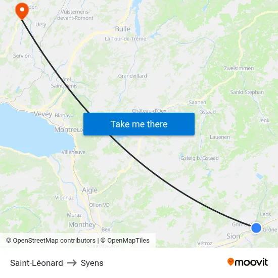 Saint-Léonard to Syens map