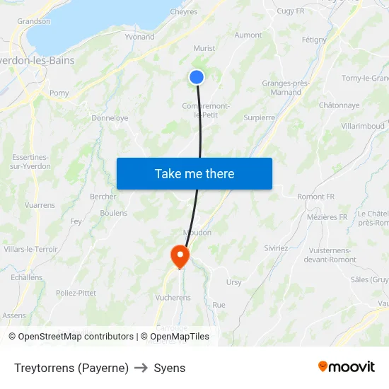 Treytorrens (Payerne) to Syens map