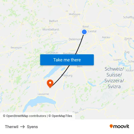 Therwil to Syens map