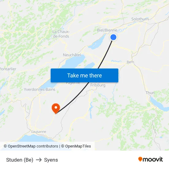 Studen (Be) to Syens map