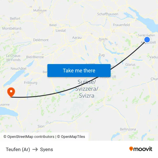 Teufen (Ar) to Syens map