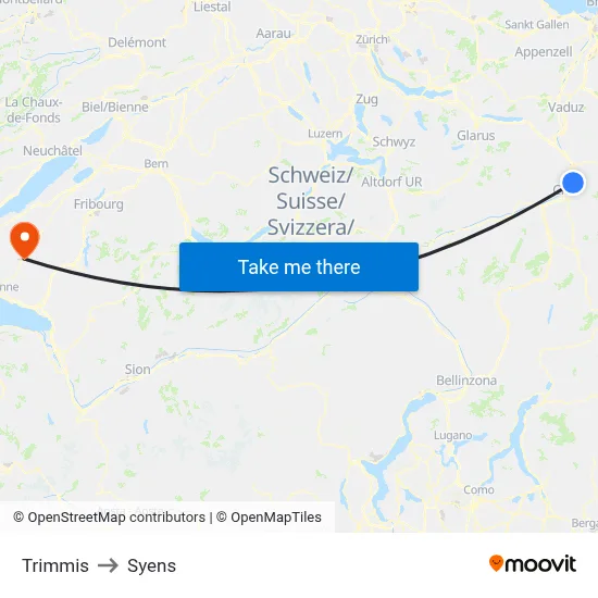Trimmis to Syens map