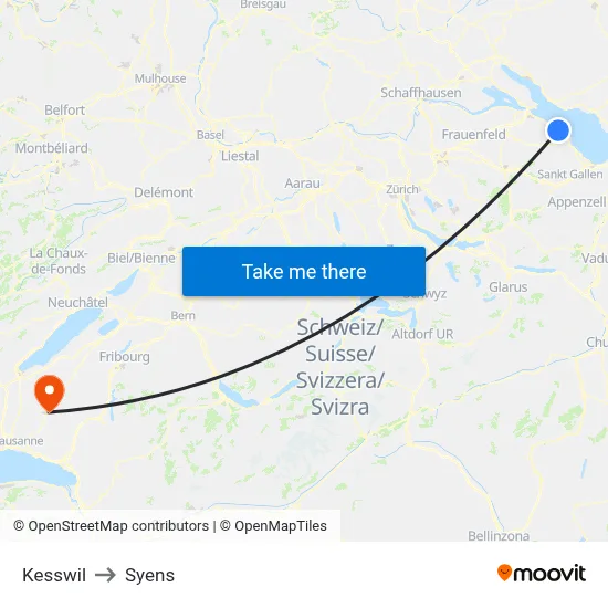 Kesswil to Syens map