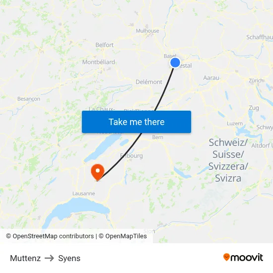 Muttenz to Syens map
