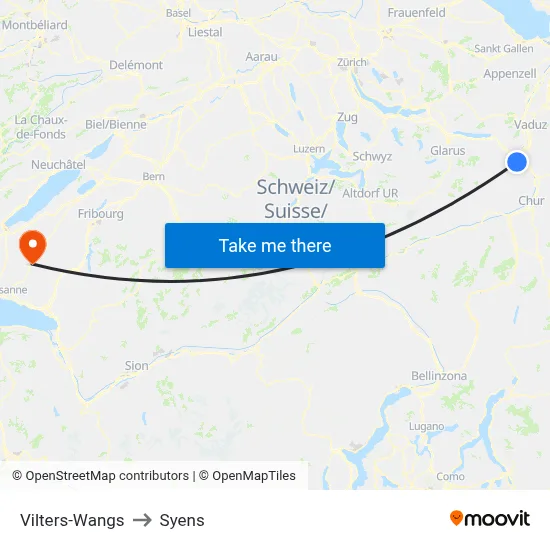 Vilters-Wangs to Syens map