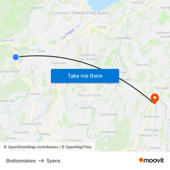 Bretonnières to Syens map