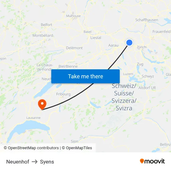 Neuenhof to Syens map