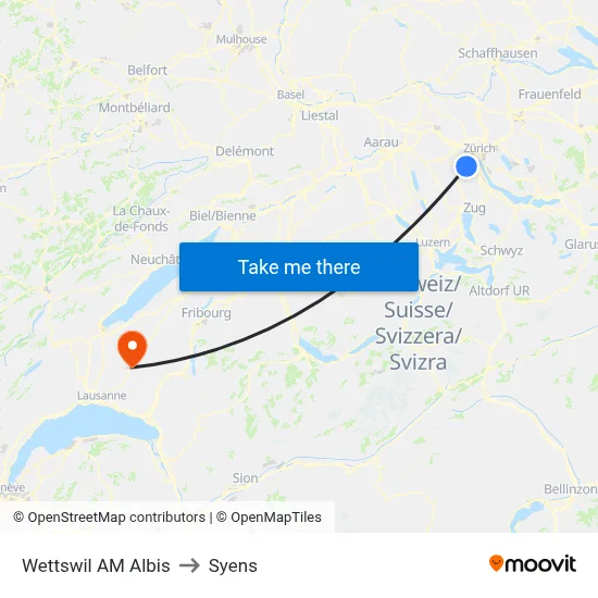 Wettswil AM Albis to Syens map
