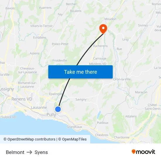 Belmont to Syens map