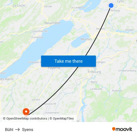 Bühl to Syens map