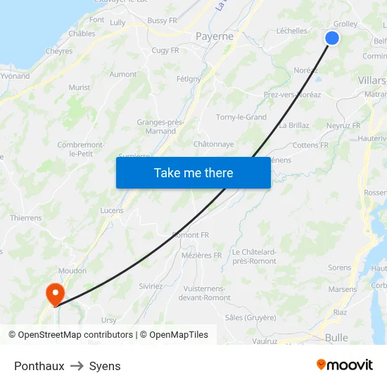 Ponthaux to Syens map