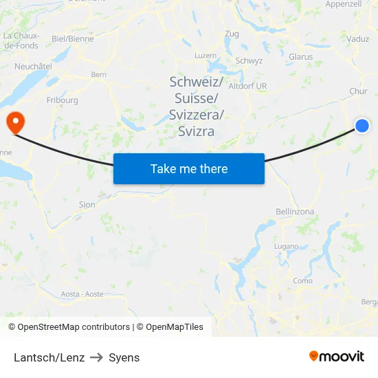 Lantsch/Lenz to Syens map