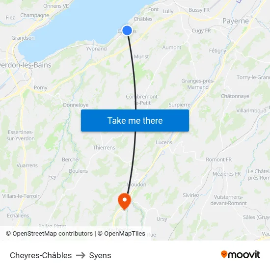 Cheyres-Châbles to Syens map