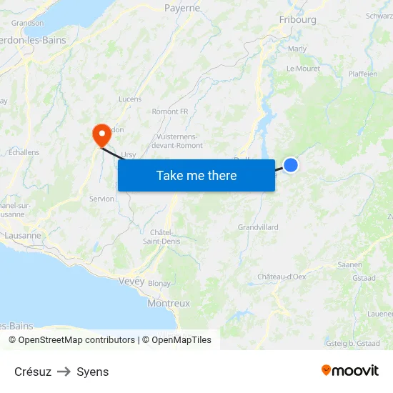 Crésuz to Syens map