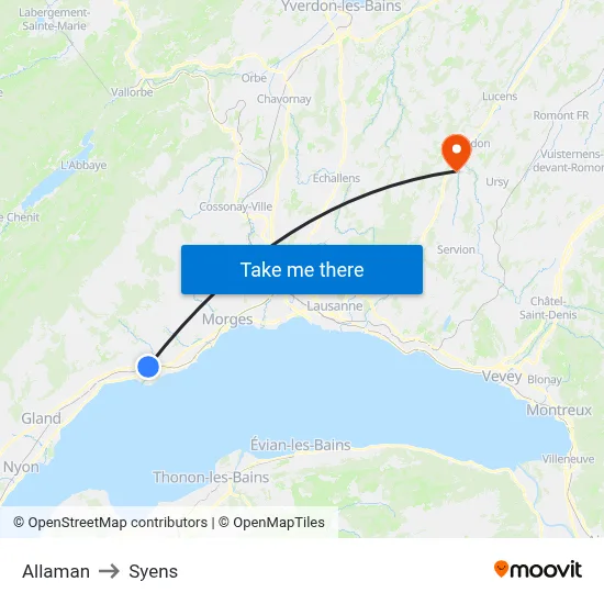 Allaman to Syens map