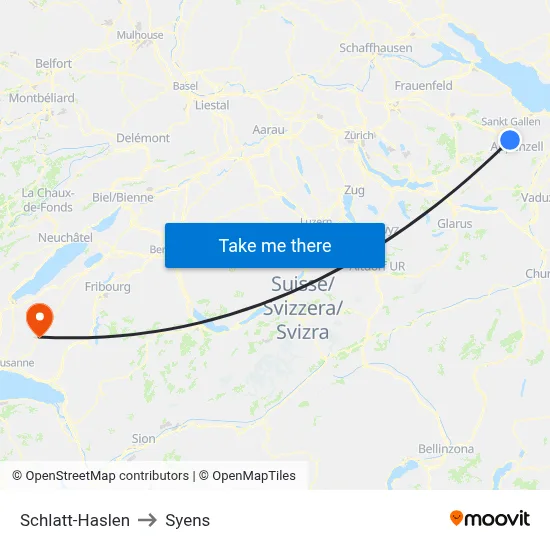 Schlatt-Haslen to Syens map
