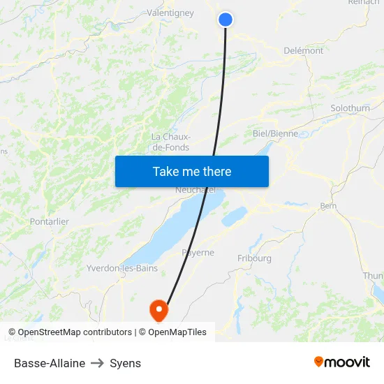 Basse-Allaine to Syens map
