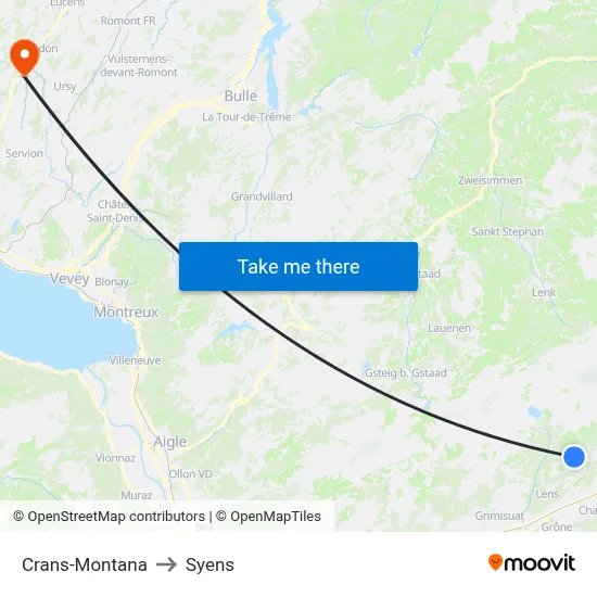 Crans-Montana to Syens map