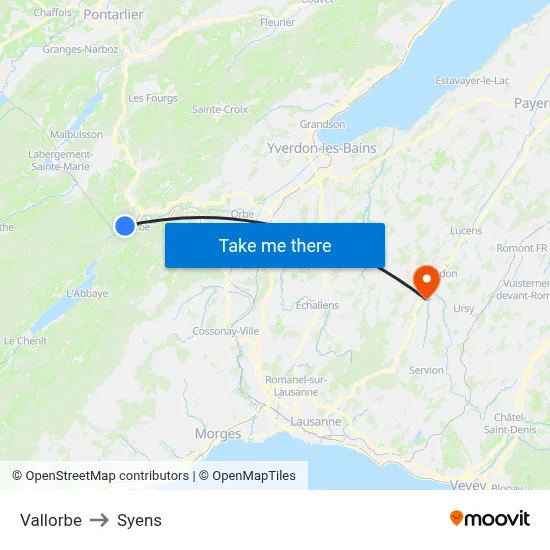 Vallorbe to Syens map