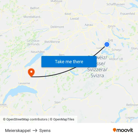 Meierskappel to Syens map