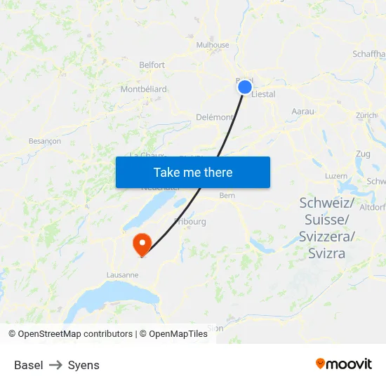 Basel to Syens map