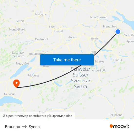 Braunau to Syens map