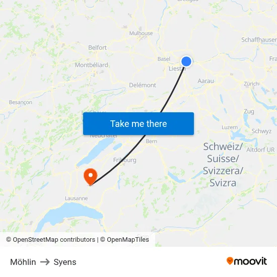 Möhlin to Syens map