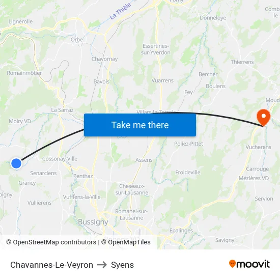 Chavannes-Le-Veyron to Syens map