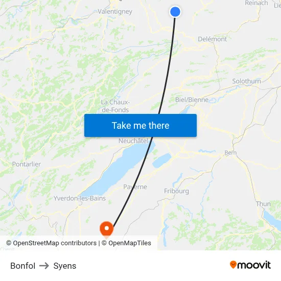 Bonfol to Syens map