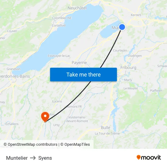 Muntelier to Syens map