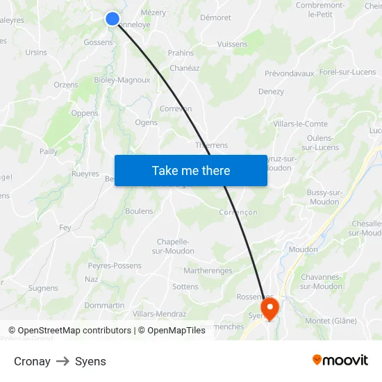 Cronay to Syens map