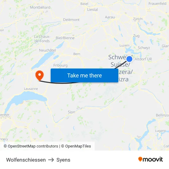 Wolfenschiessen to Syens map