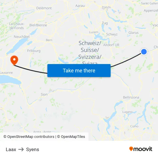 Laax to Syens map