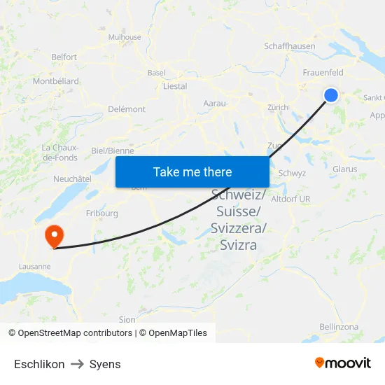 Eschlikon to Syens map