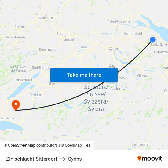 Zihlschlacht-Sitterdorf to Syens map