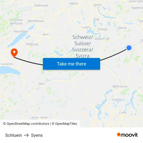 Schluein to Syens map