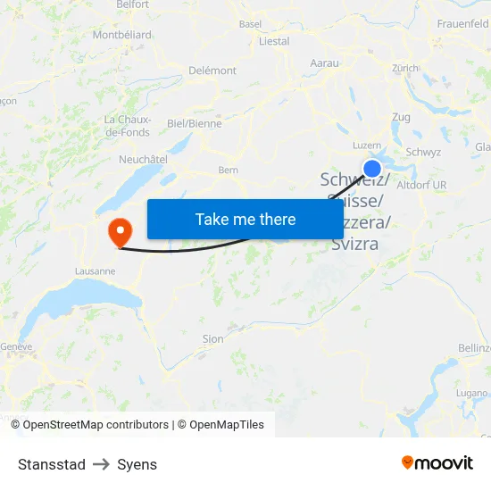 Stansstad to Syens map