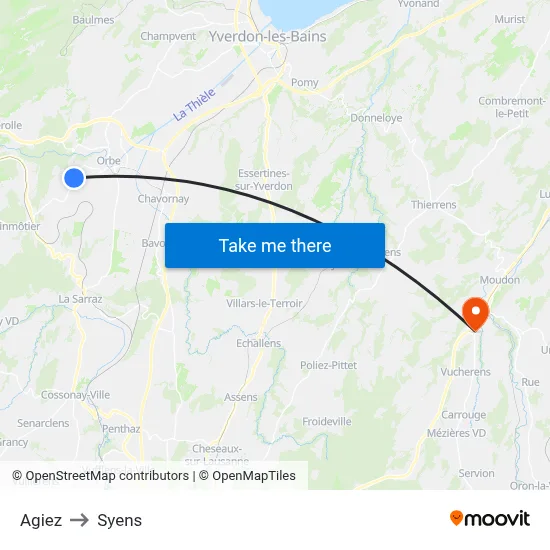 Agiez to Syens map