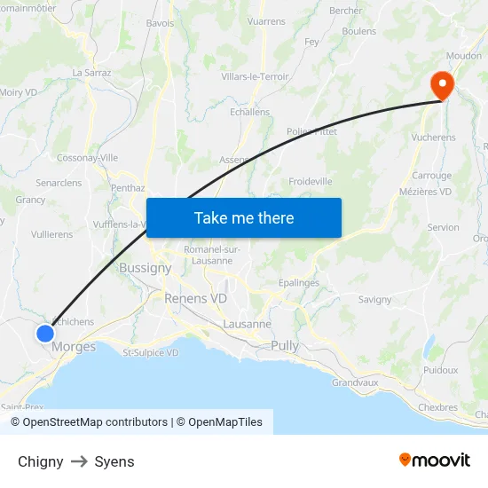 Chigny to Syens map