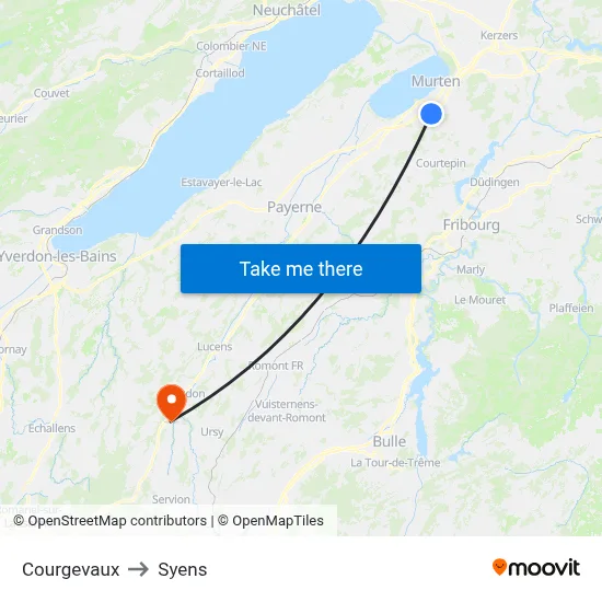 Courgevaux to Syens map