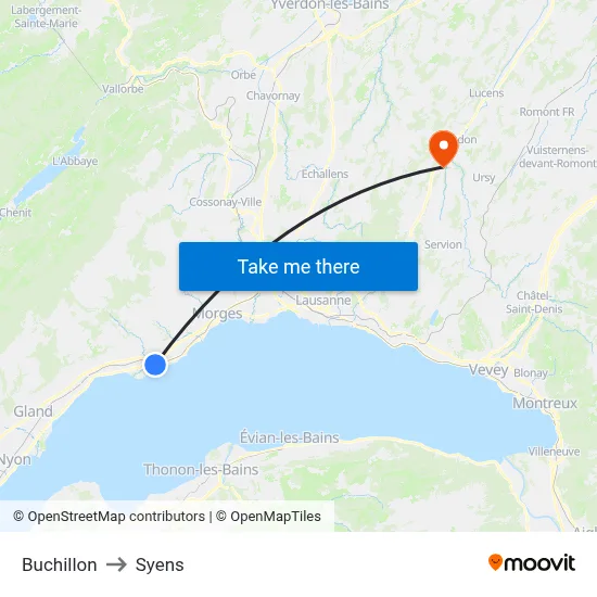 Buchillon to Syens map