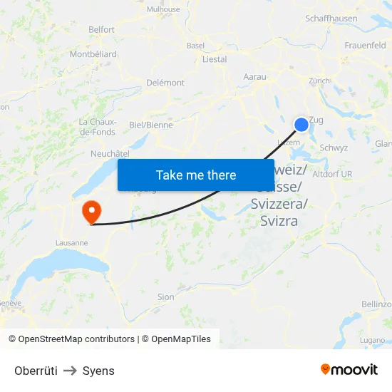 Oberrüti to Syens map