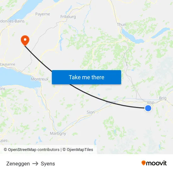 Zeneggen to Syens map