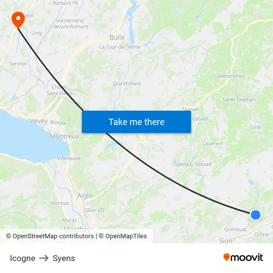 Icogne to Syens map
