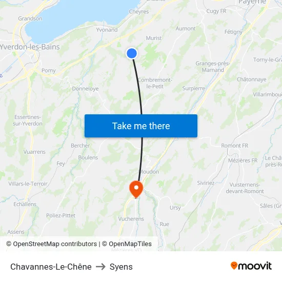 Chavannes-Le-Chêne to Syens map