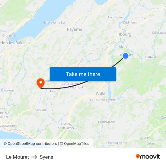 Le Mouret to Syens map