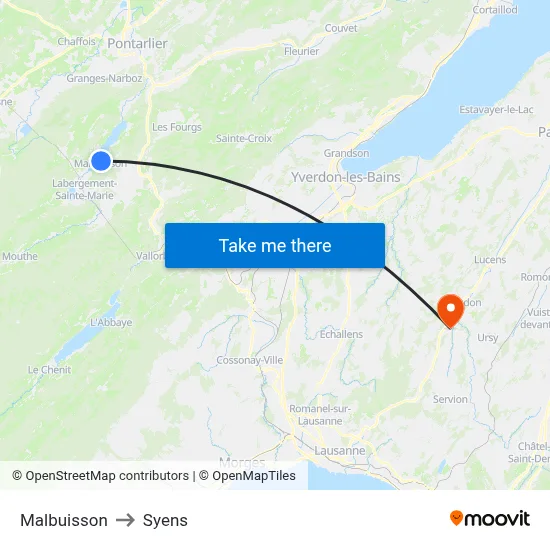 Malbuisson to Syens map
